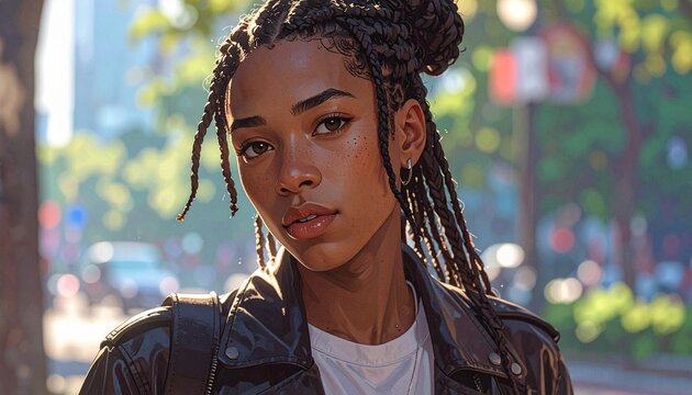 Young man with braided hair looking thoughtful