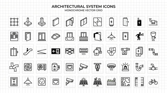 Architectural system icons on paper.