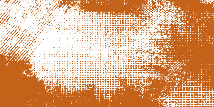 Abstract orange grunge background featuring a digital global map design with circular halftone patterns and vintage world map textures for a professional business wallpaper