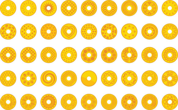 Golden pineapple rings pattern collection featuring diverse geometric and floral circulars