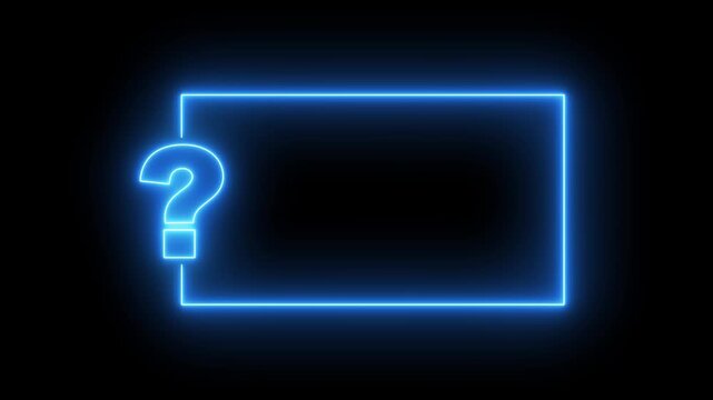 Question mark neon sign light on black background. Quiz trivia game competition. blue neon question mark frame for quizzes and FAQs. motion graphic of question mark concept. 4k animation video