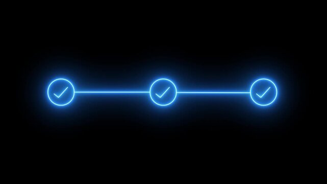 neon 3 step infographic process with check mark icon. infographic step by step process icon, step process success with check marks. Step-by-Step Guide: Business Steps. 4k animation video