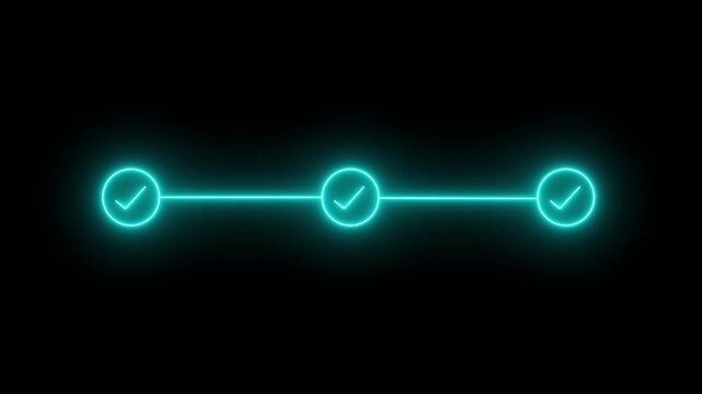 neon 3 step infographic process with check mark icon. infographic step by step process icon, step process success with check marks. Step-by-Step Guide: Business Steps. 4k animation video