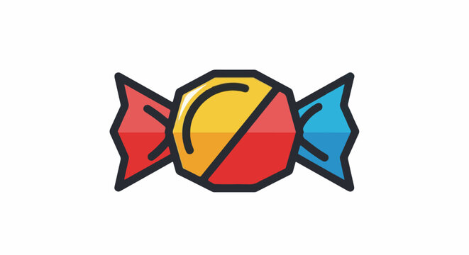 A colorful candy wrapper with red, yellow, and blue sections on a white background