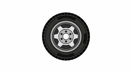 Naklejka premium A close-up illustration of a black tire with a silver rim, against a white background