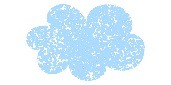 Pastel blue cloud icon with crayon texture. Soft chalk textured element. Playful pencil effect sky shape.