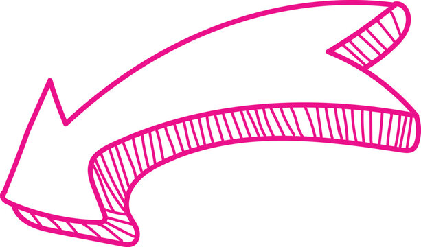 Hand drawn pink arrow pointing towards the left side of the screen featuring a sketchy style with simple lines and a playful aesthetic perfect for highlighting important website content elements