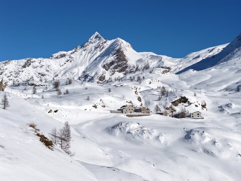 Simplon village panoramic winter view