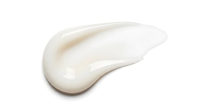 Close up of smooth white hand cream glob on clean white background, soft natural lighting for beauty product photography