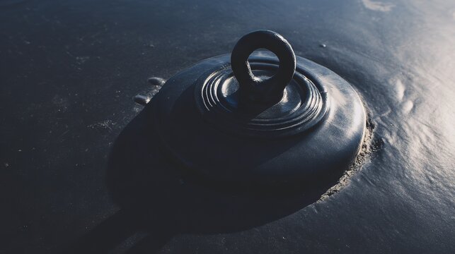 Rubber seal on steel ship hatch under compression, tight fit and material texture, natural light engineering detail