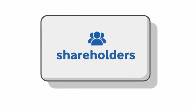 A blue icon of three people above the word "shareholders" in blue text