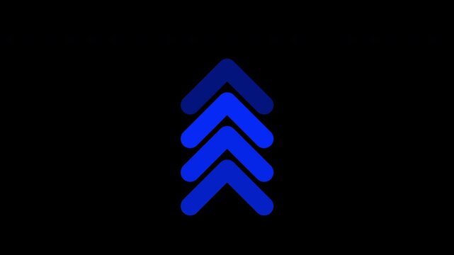 Blue sliding icon video animation. Repeating directional arrow, repeating directional arrow line animation. Blinking arrow navigation. Repeating arrow animation direction concept. 