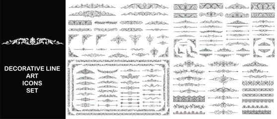 Fototapeta premium Vintage, decorative line art icons set, black and white, 40 elements, vector graphics