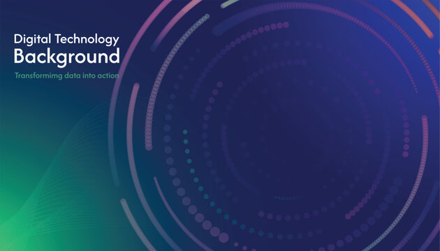 Digital Technology Background with Concentric Circular Dots and HUD Interface Rings AI Big Data Concept for Tech Business Presentation, Webinar, and Annual Report Vector