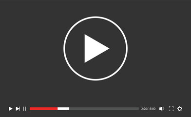 Multimedia video player with play button, play video window with navigation icons, video streaming frame. Video player screen interface template with play button. Concept of social networks. Vector il © MDneamul