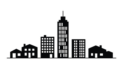 Fototapeta premium A simple black and white illustration of a city skyline with various buildings
