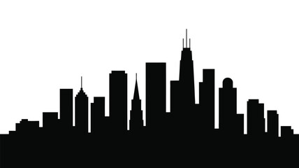 A striking black silhouette of a modern cityscape with tall buildings © MdSafi