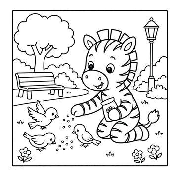 Bold and Easy Zebra Animal Coloring Page - Hand Drawn Cozy Moment Cute Kawaii Wild Animal Minimalist Line Art Vector Illustration for Adults and Kids Relaxing Activity Book Asset