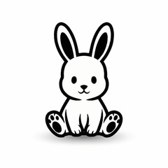 Obraz premium Cute cartoon bunny rabbit illustration simple line art.
