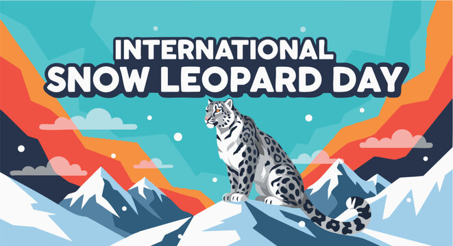 Snow leopard majestic mountain landscape vibrant colorful illustration for conservation awareness