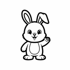 Fototapeta premium Cute cartoon bunny waving hello with a friendly smile.