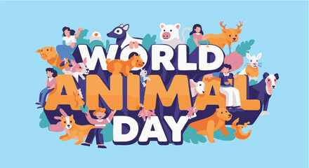 Fototapeta premium World Animal Day celebration colorful illustration with various animals for conservation awareness