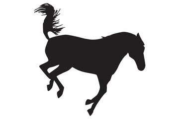 A black horse vector illustration features a wild mustang stallion silhouette running with speed and a flowing mane in this striking equine art © VECTOR  STOCK