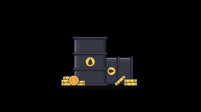 Animated Barrels and Coins with Rising Arrow. Oil Price Rise Concept Video - Transparent