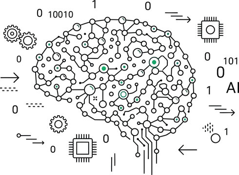 Digital brain concept with artificial intelligence network and binary code data