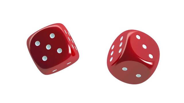 Two Red Rolling Dice Animation on White Background