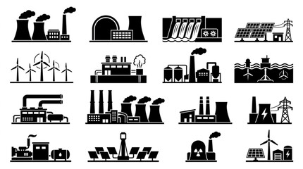 Collection of industrial power plant icons and symbols. © Adoh