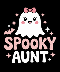 Fototapeta premium Spooky Aunt Family Cute Pink White Ghost Boo Halloween
