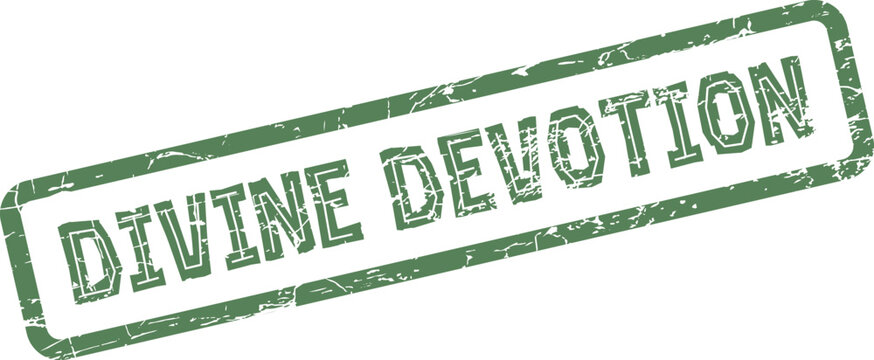 An authentic textured green rubber stamp impression presents the words Divine Devotion