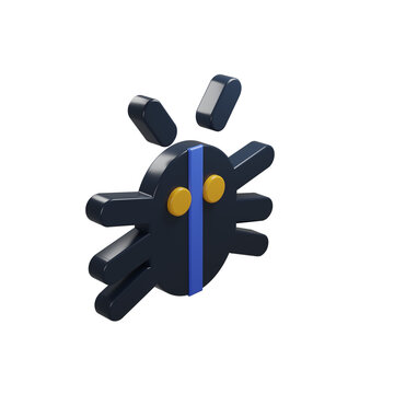 3D Software Bug Error Icon Dark Navy Yellow Blue Debugger Symbol Transparent Background