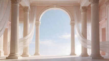 Fototapeta premium Classical columns with draped curtains