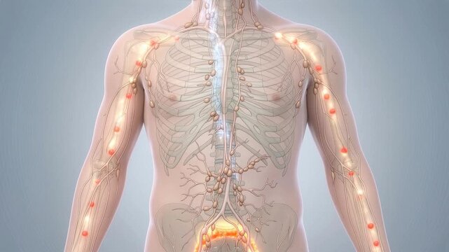 Human nervous system overview showing spinal cord and major nerves in basic animation format