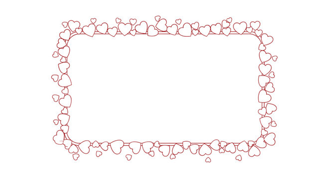 Romantic rectangular frame border composed of numerous small red hearts, perfect for Valentine's Day and wedding decorations.