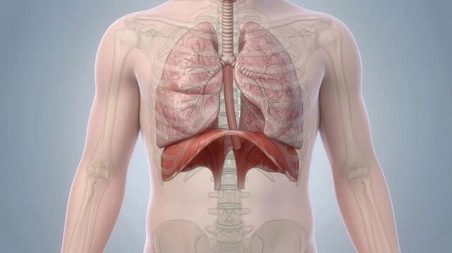 Lungs function and diaphragm movement in human anatomy explained using 3D animation