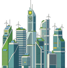 Fototapeta premium Eco Friendly Smart City with Green Buildings and Renewable Energy Illustration
