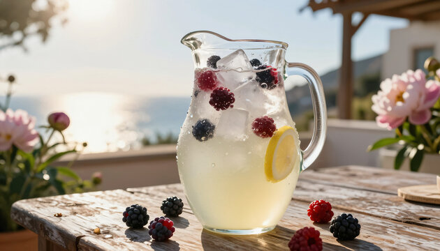 Erfrischendes Zitronen-Beeren-Wasser am Pool