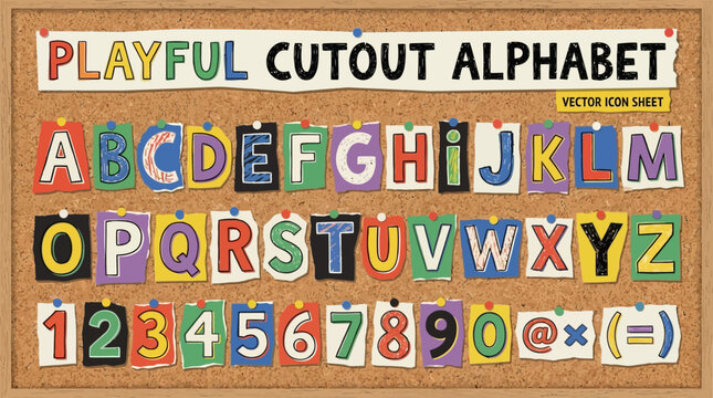 Cutout alphabet font in retro cartoon style