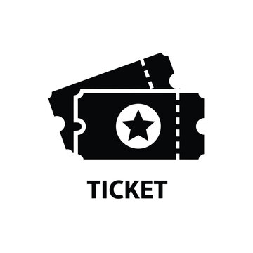 black silhouette of two movie tickets with a star inside a circular shape on a white background high quality professional