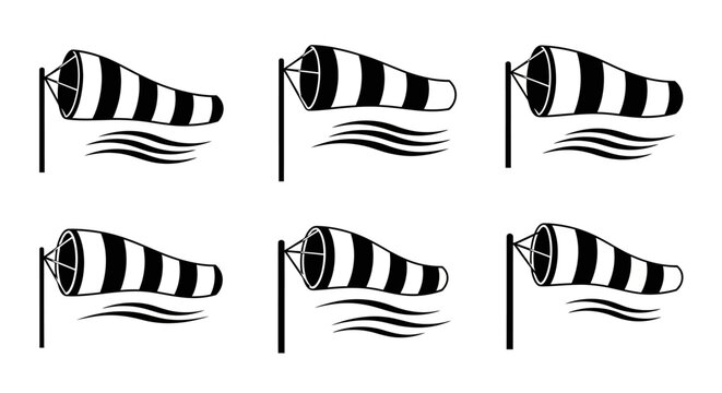 Wind Sock Icons Set, Wind Direction Indicator, Weather Measurement