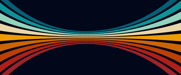 Retrofuturism poster design in trendy retro line style. Modern art poster retro vintage style 70s stripes background template lines shapes vector design. © Arga