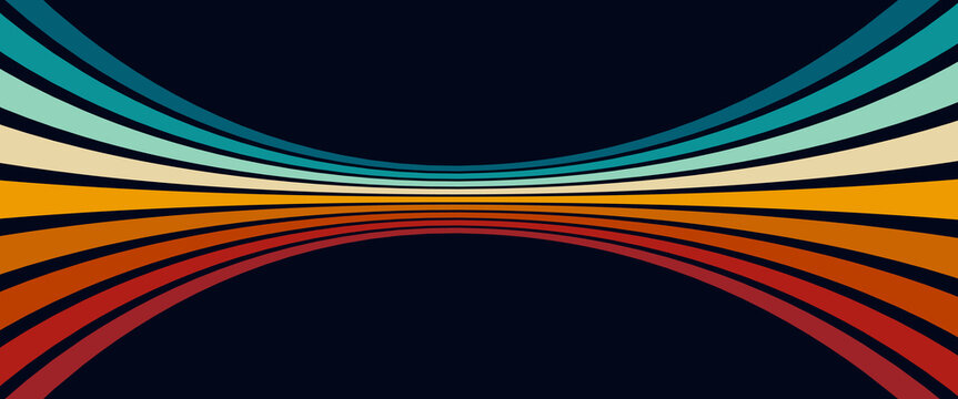 Retrofuturism poster design in trendy retro line style. Modern art poster retro vintage style 70s stripes background template lines shapes vector design.