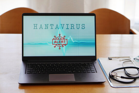 Hantavirus alert. message on the screen of a medical computer.