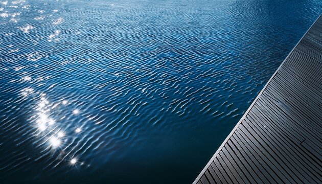oblique view showcasing the sharp angle where calm water meets a submerged planar surface highlighting reflections and geometric clarity clear ripple texture