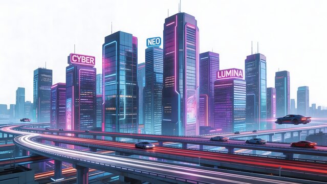 Futuristic cityscape with neon lights