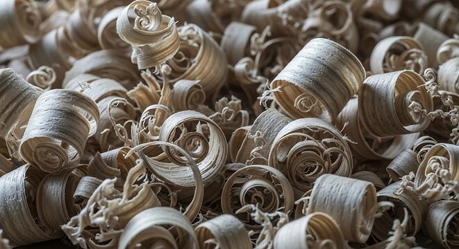 Intricate hand carved wooden spools and bobbins collection with warm natural lighting and artistic texture