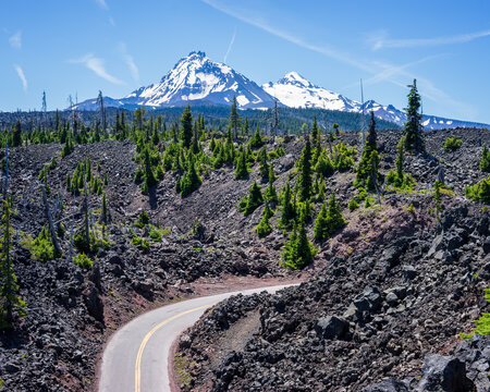 McKenzie Highway And Three Sisters Mountains Near Bend Oregon
